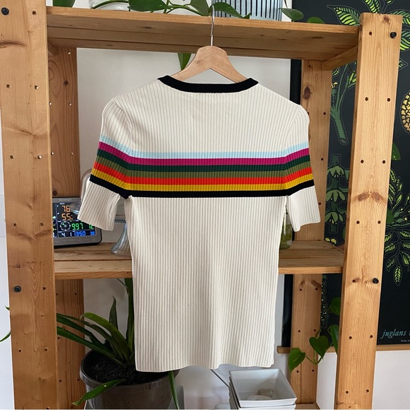 Tory Burch Cream Rainbow Striped Ribbed Top XS - Picture 4 of 14